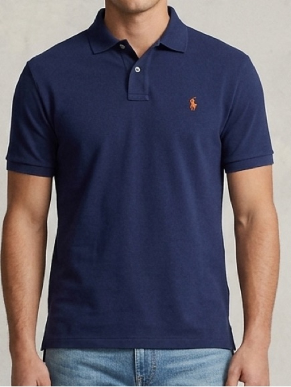Polo Ralph Lauren Men’s Pique Cotton Navy Big Pony Orange Logo Polo Shirt Size L